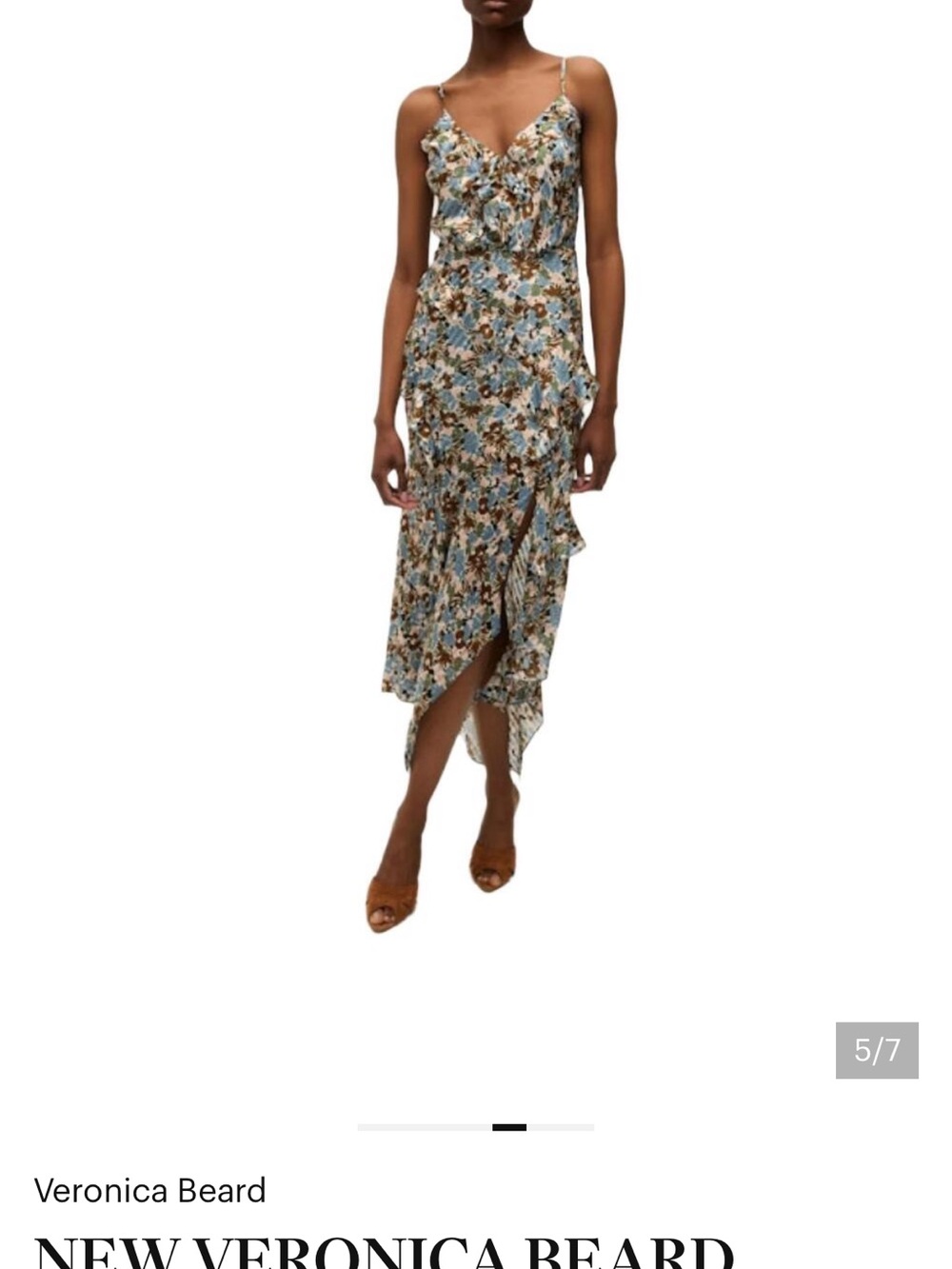 Veronica Beard Blue Floral Ruffle Slip Dress